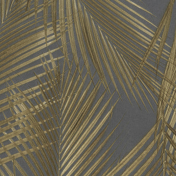 Gold palm leaf pattern on a gray background
