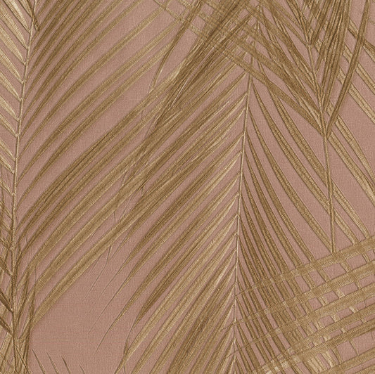 Textured fabric with gold leaf pattern on a pink background