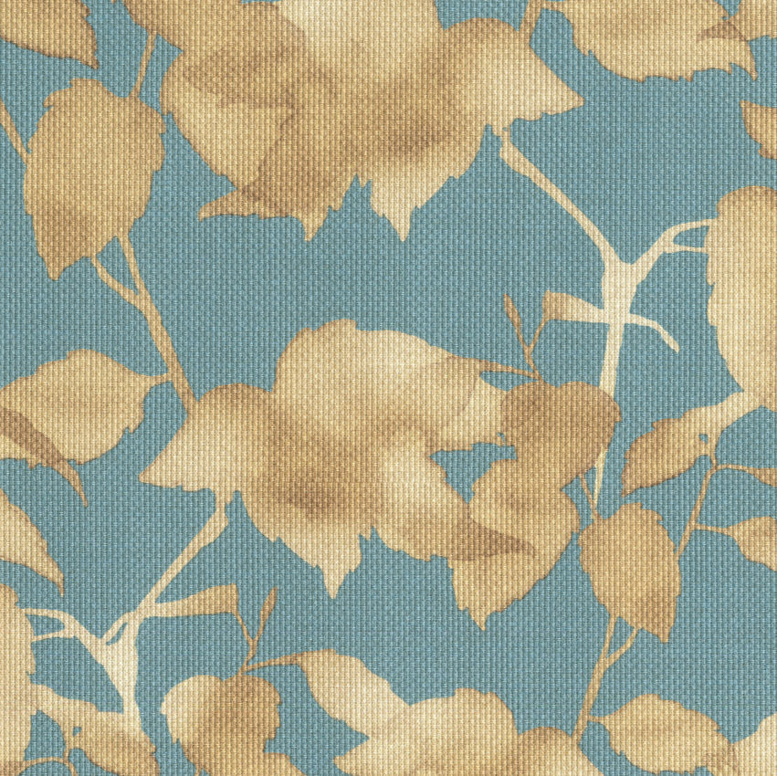 Pattern of beige leaves on a blue background