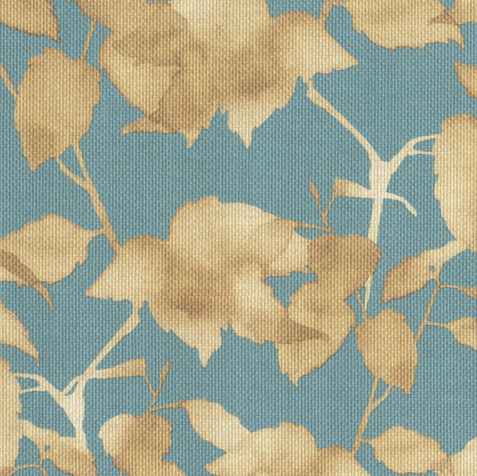 Pattern of beige leaves on a blue background