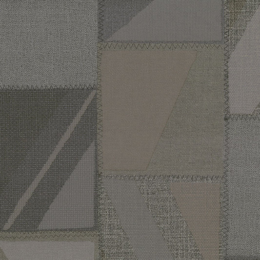 Textured fabric pattern with geometric shapes in shades of gray and brown.