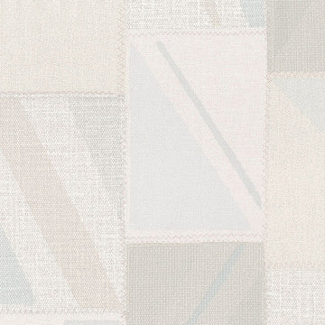 Woven rectangle patches in white and light grey on a cream background