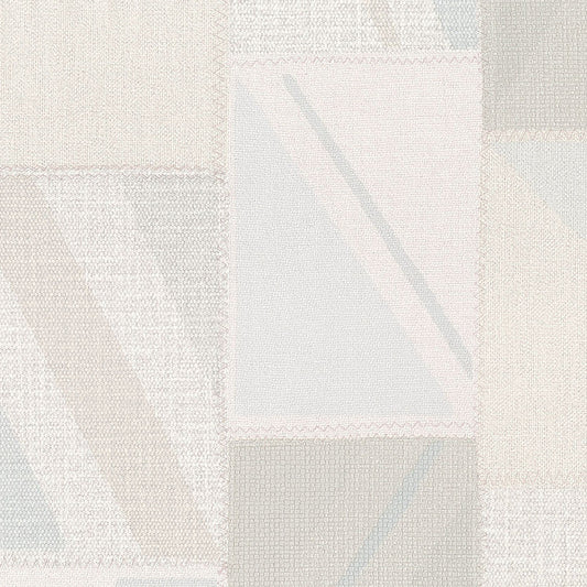 Woven rectangle patches in white and light grey on a cream background