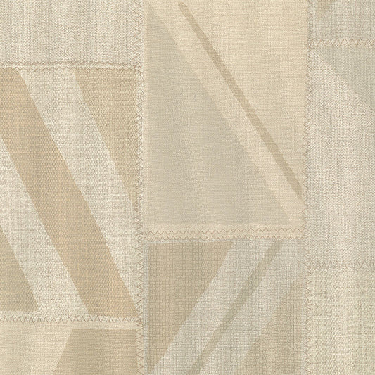 Textured fabric with geometric pattern in beige and brown tones