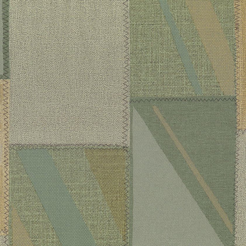 Patterned fabric swatch with green and beige tones