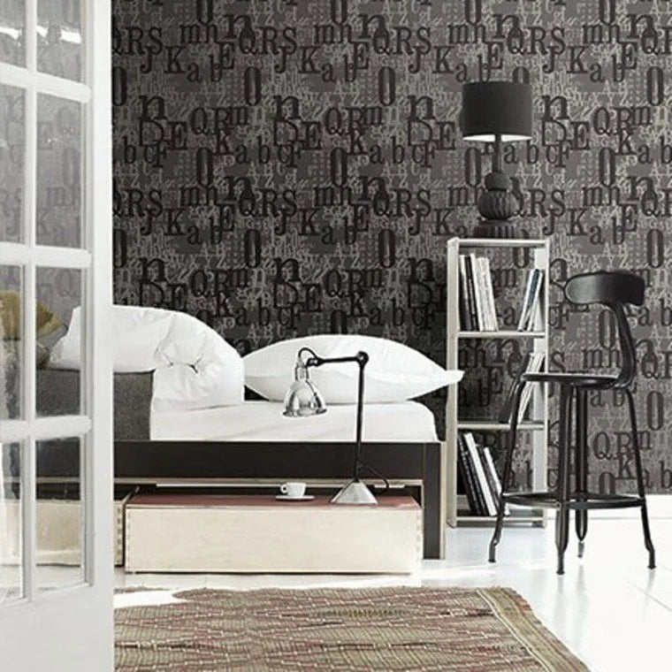 Wallpaper installed in a room showing its full pattern, color