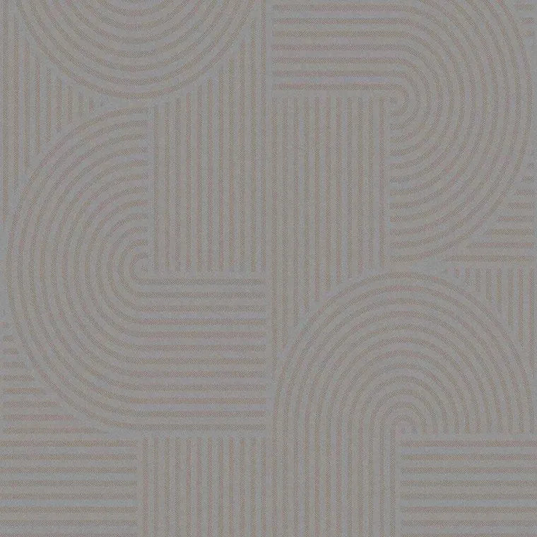 Closeup of a wallpaper showing its Art-Deco, Contemporary, Taupe pattern, color, and subtle texture.