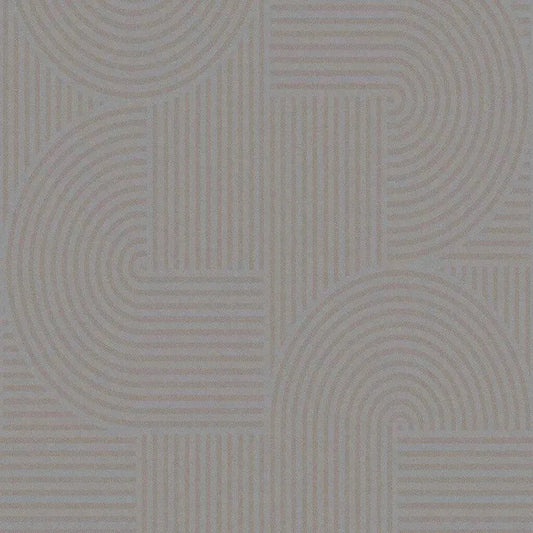 Closeup of a wallpaper showing its Art-Deco, Contemporary, Taupe pattern, color, and subtle texture.