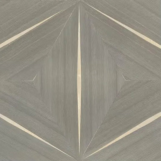 Closeup of a wallpaper showing its Brown, Geometric, Wood-veneer pattern, color, and subtle texture.