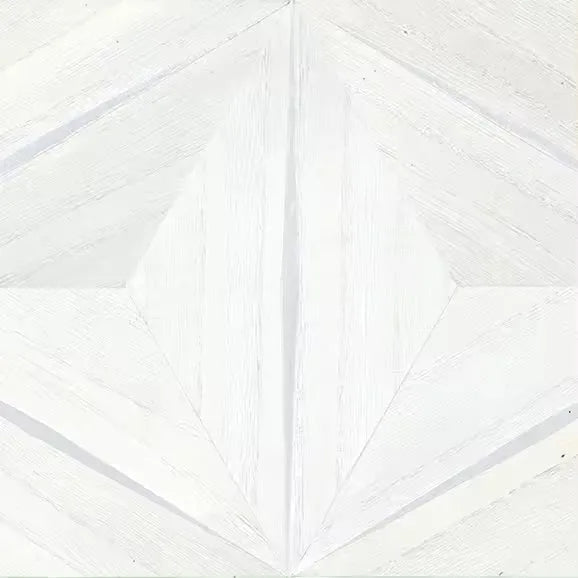 Closeup of a wallpaper showing its Geometric, White, Wood-veneer pattern, color, and subtle texture.