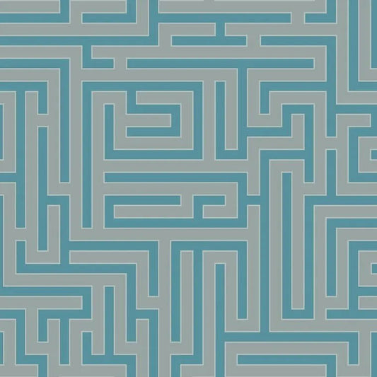 Closeup of a wallpaper showing its Blue, Geometric, Greek pattern, color, and subtle texture.
