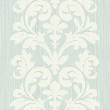Closeup of a wallpaper showing its Damask, Green, Two-tone pattern, color, and subtle texture.