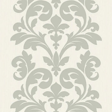 Closeup of a wallpaper showing its Damask, Neutrals, Two-tone pattern, color, and subtle texture.