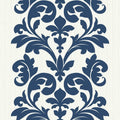 Closeup of a wallpaper showing its Blue, Damask, Two-tone pattern, color, and subtle texture.