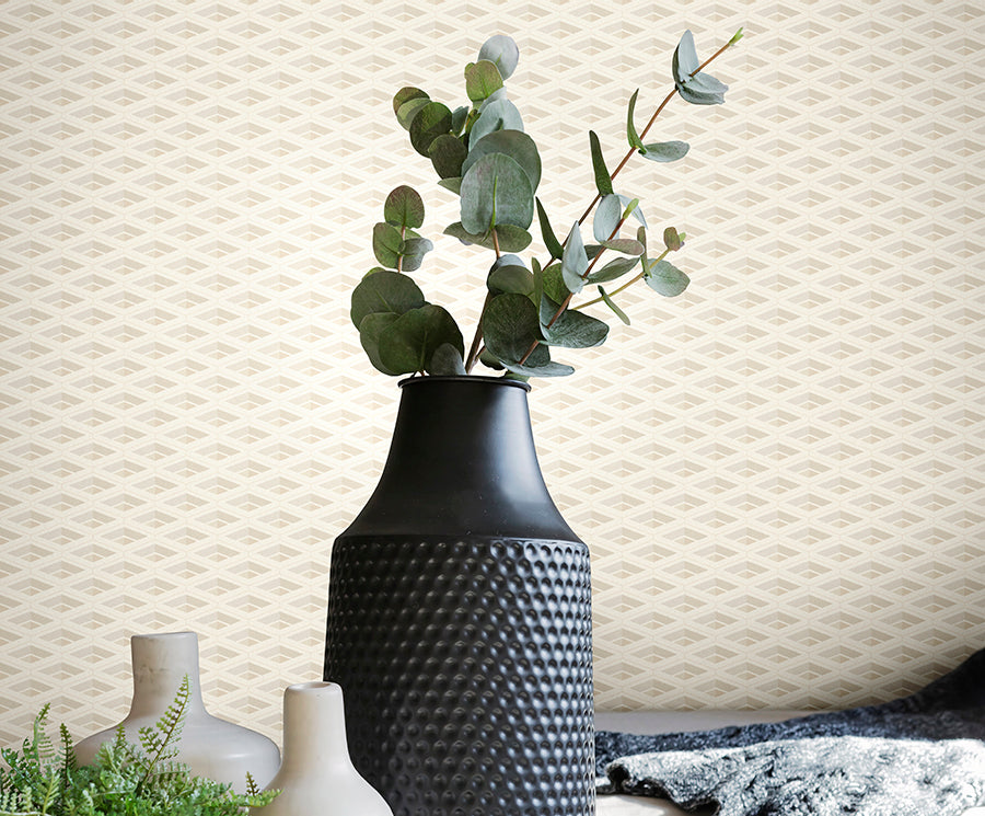 Beige geometric patterned wallpaper