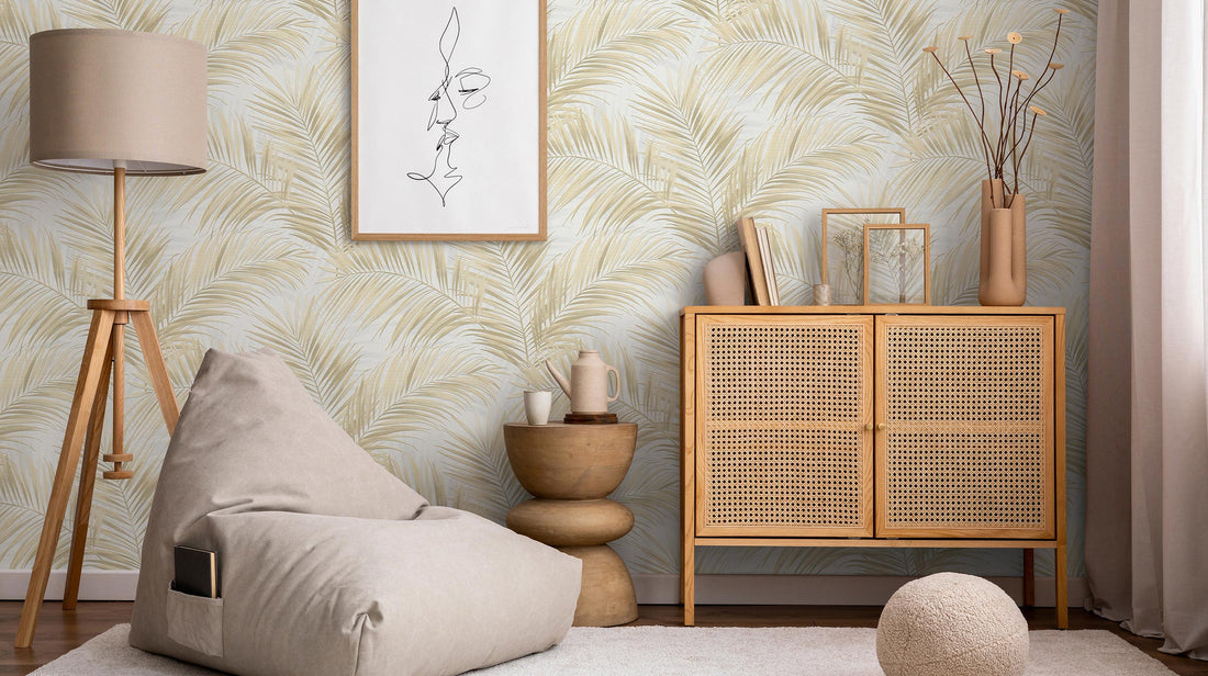 Erismann Cameo 10531-07 sage green palm leaf wallpaper sample.