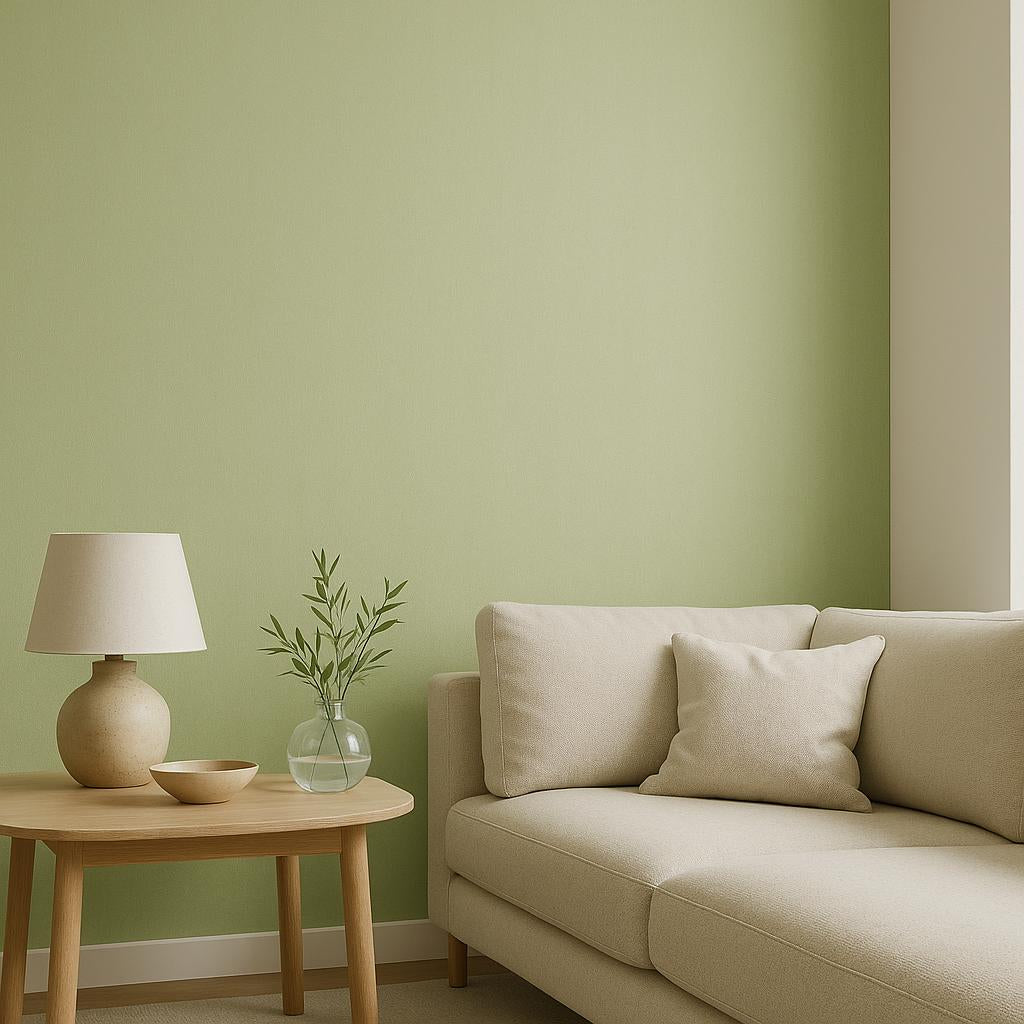Erismann Cameo 10534-07 wallpaper in light sage green with a subtle plaster-like texture