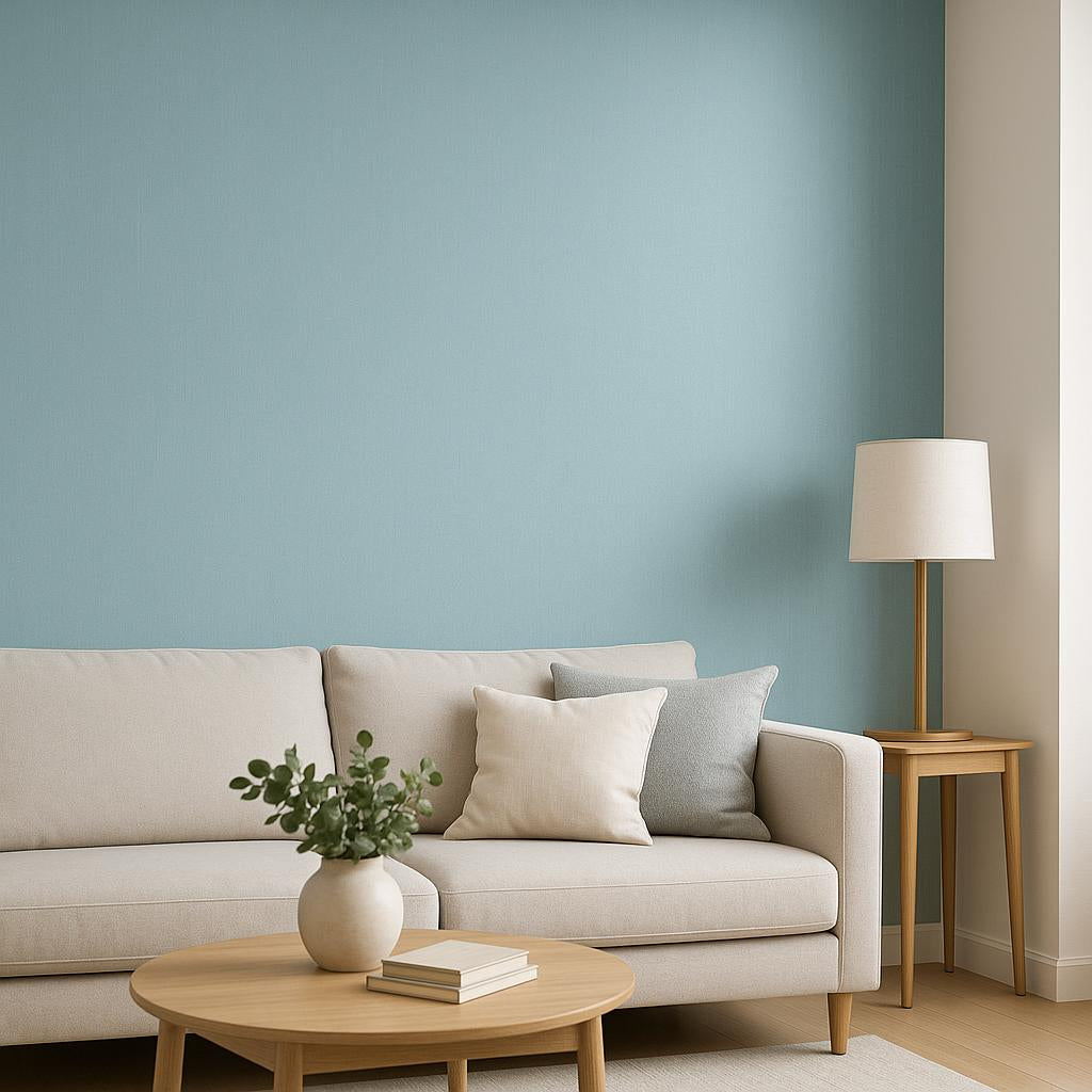 Erismann Cameo 10534-08 soft blue plaster-effect textured wallpaper swatch.