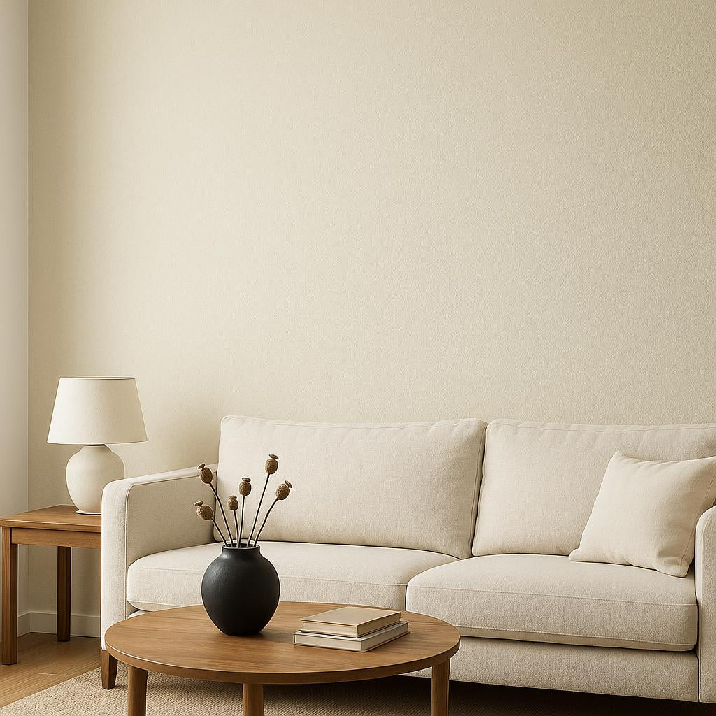 Erismann Cameo 10534-14 in warm cream with subtle plaster-like texture, non-woven wallpaper sample.
