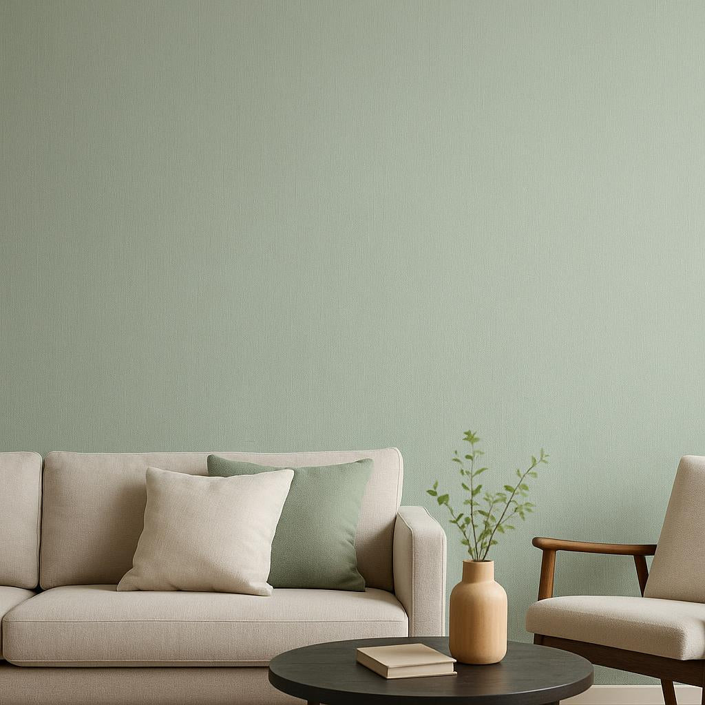 Erismann Cameo 10534-35 wallpaper – light sage green linen-look texture close-up