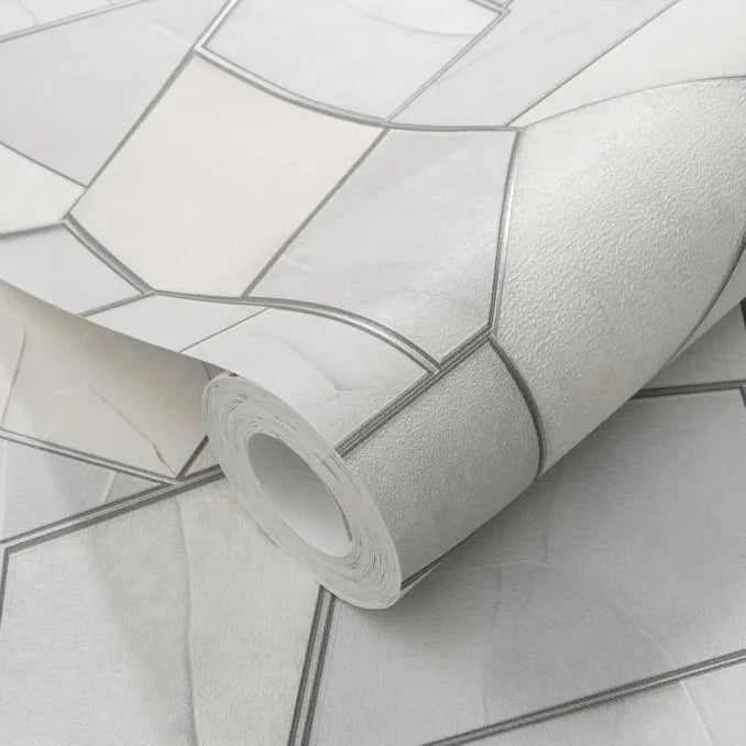 Erismann Elle Decoration 4 light grey geometric wallpaper with textured panels and structured design roll detail