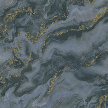 Erismann Elle Decoration 4 abstract wallpaper with grey and blue marble effect and gold accents
