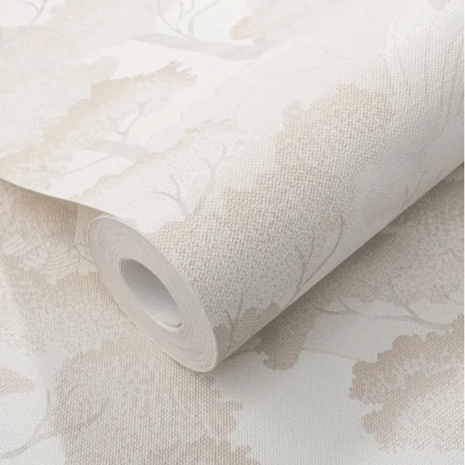 Erismann Elle Decoration 4 light scenic wallpaper with layered trees in warm cream tones roll detail