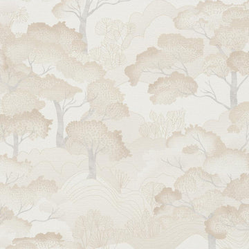 Erismann Elle Decoration 4 light scenic wallpaper with layered trees in warm cream tones