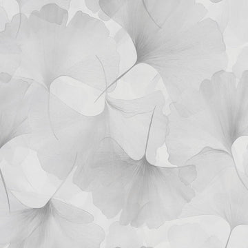 Erismann Elysium 10470-31 wallpaper with large light grey ginkgo leaves on a crisp white background.