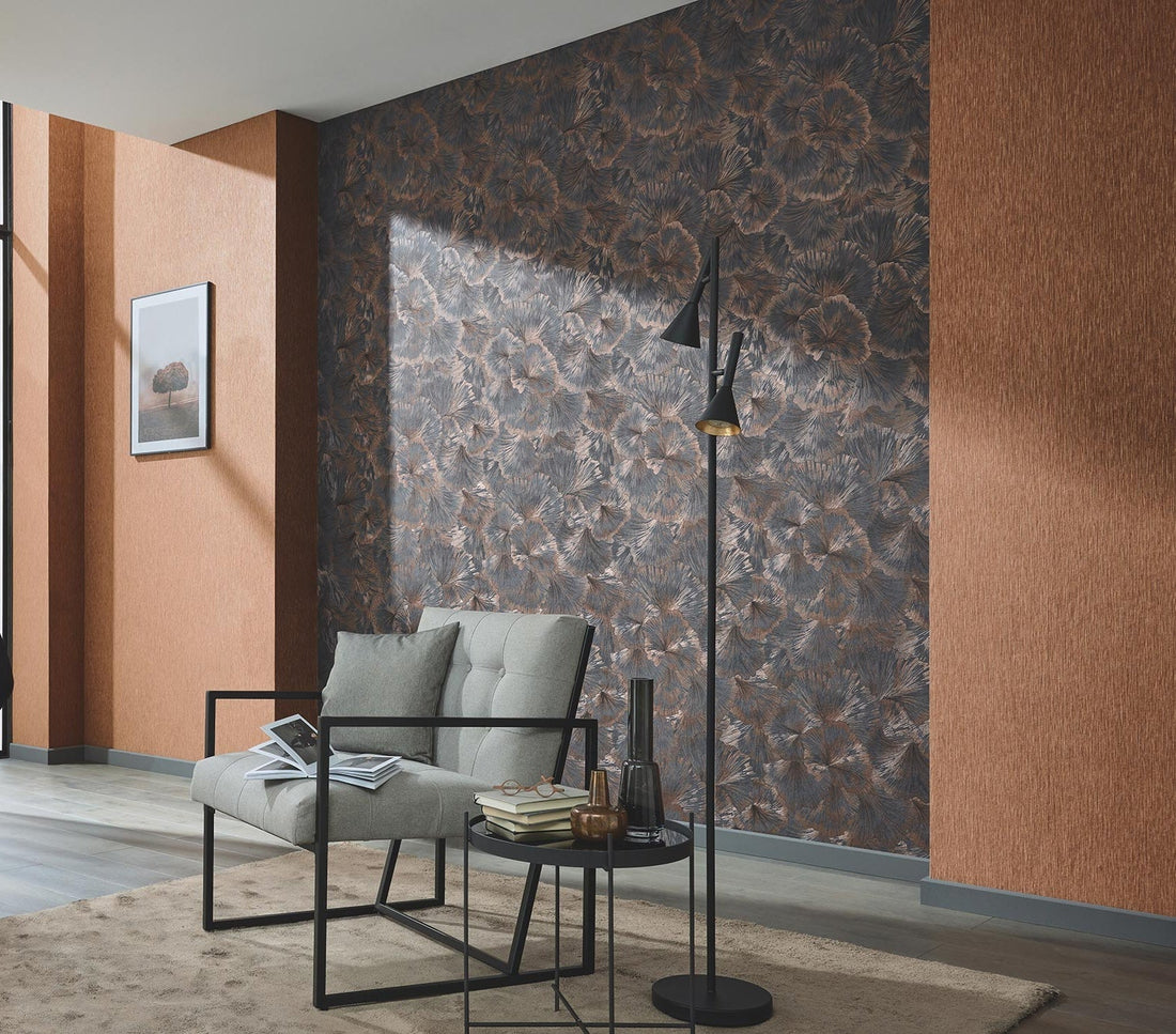 Erismann Fashion For Walls 4 10373-47 grey ginkgo leaf wallpaper with bronze linework