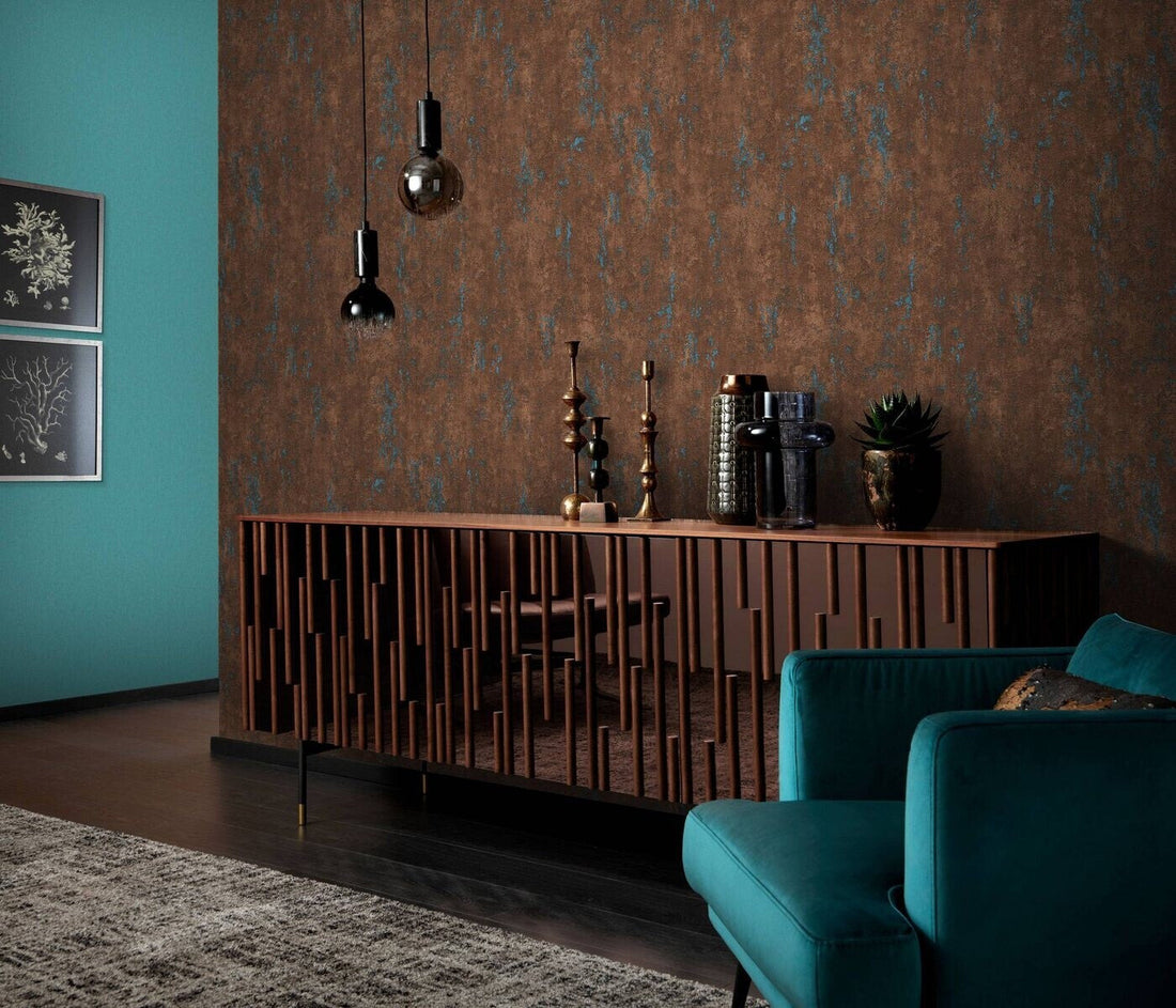 Erismann Fashion For Walls 4 10375-19 brown concrete-effect wallpaper with teal patina