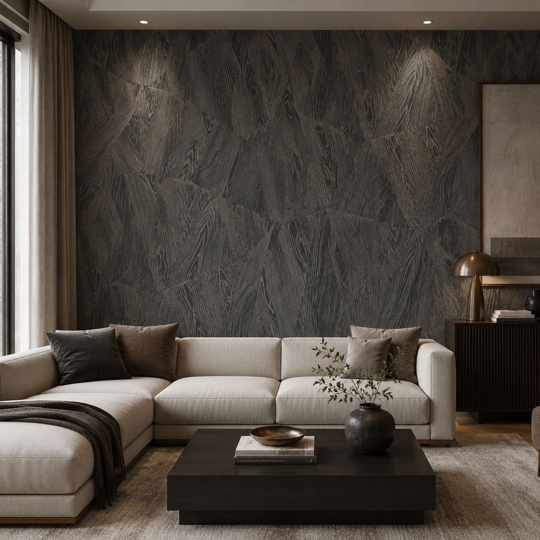 Erismann Opus 10439-47 charcoal black wood-grain geometric wallpaper