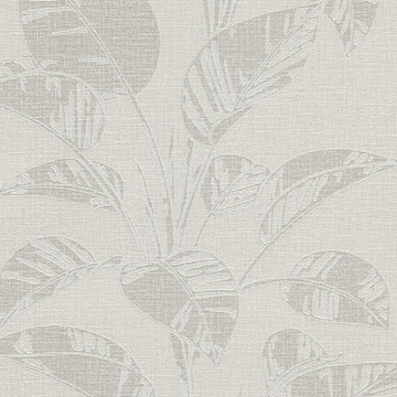 Erismann Opus 10459-02 beige non-woven wallpaper with tonal leaf motif and linen-look texture