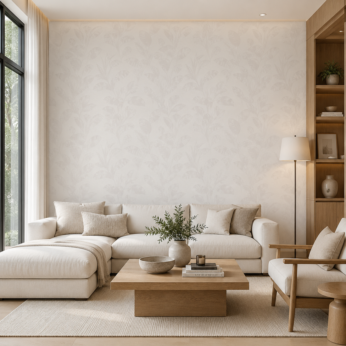 Erismann Opus 10459-14 cream tonal leafy non-woven wallpaper with subtle embossed texture