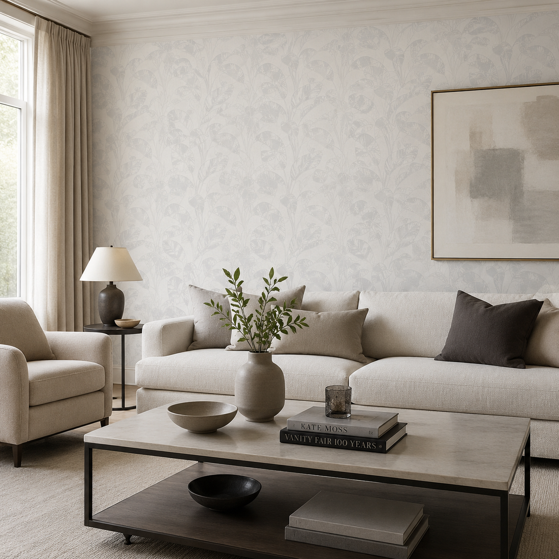 Erismann Opus 10459-31 grey tonal leaf motif non-woven wallpaper with linen-like texture