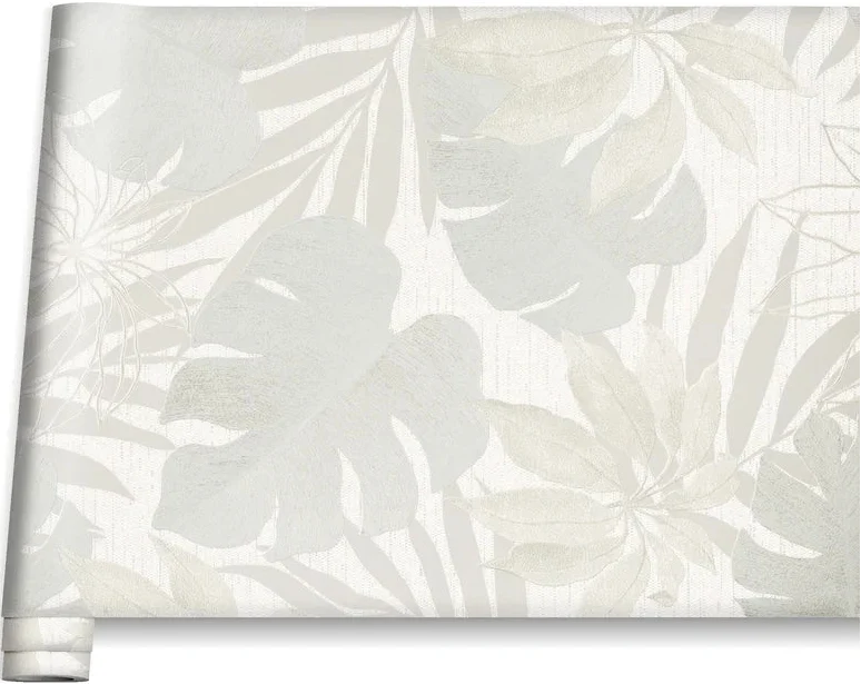 Marburg Avalon 31603 beige botanical wallpaper with oversized leafy silhouettes and a subtle fabric-effect ground.