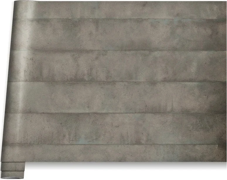 Marburg Avalon 31614 Unrolled wallpaper roll on a white background showing a mottled concrete-look texture with wide vertical tone-on-tone panels.
