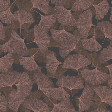 Marburg Boho 35779 wallpaper with terracotta ginkgo leaves layered over a deep charcoal ground.