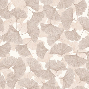 Marburg Boho 35780 wallpaper with layered ginkgo leaves in warm beige and taupe on a creamy ground.