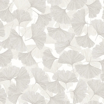 Marburg Boho 35781 light grey ginkgo leaf wallpaper on white