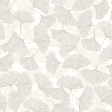 Marburg Boho 35782 wallpaper with layered ginkgo leaves in soft beige and grey on a cream ground.