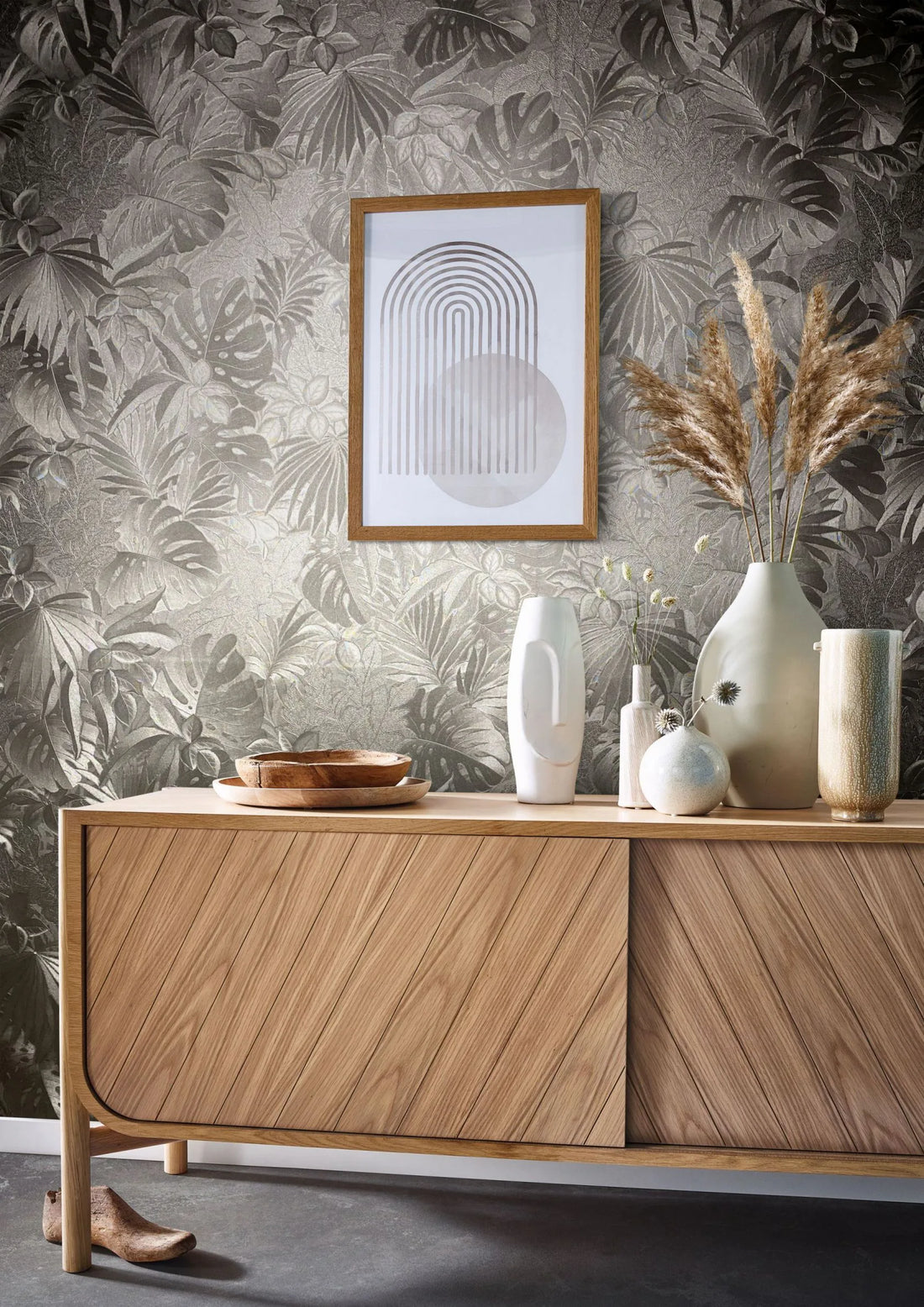 Marburg Botanica 33303 wallpaper with layered leafy botanical pattern in warm neutral beige.