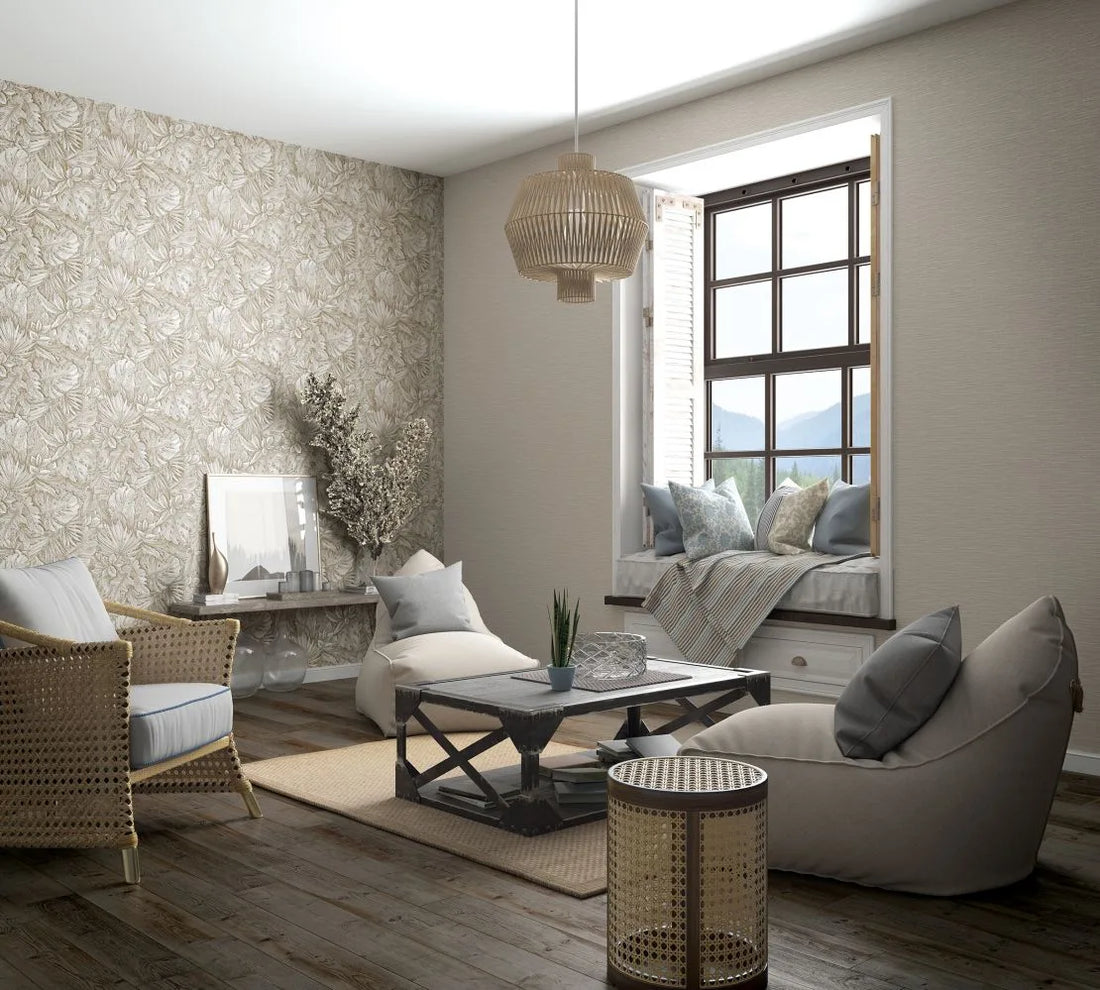 Marburg Botanica 33307 beige leafy botanical wallpaper with detailed foliage on a smooth non-woven surface.