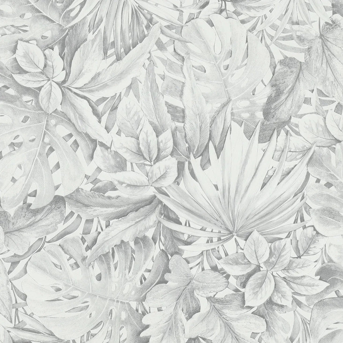Marburg Botanica 33308 grey leafy botanical wallpaper with pencil-drawn tropical leaves