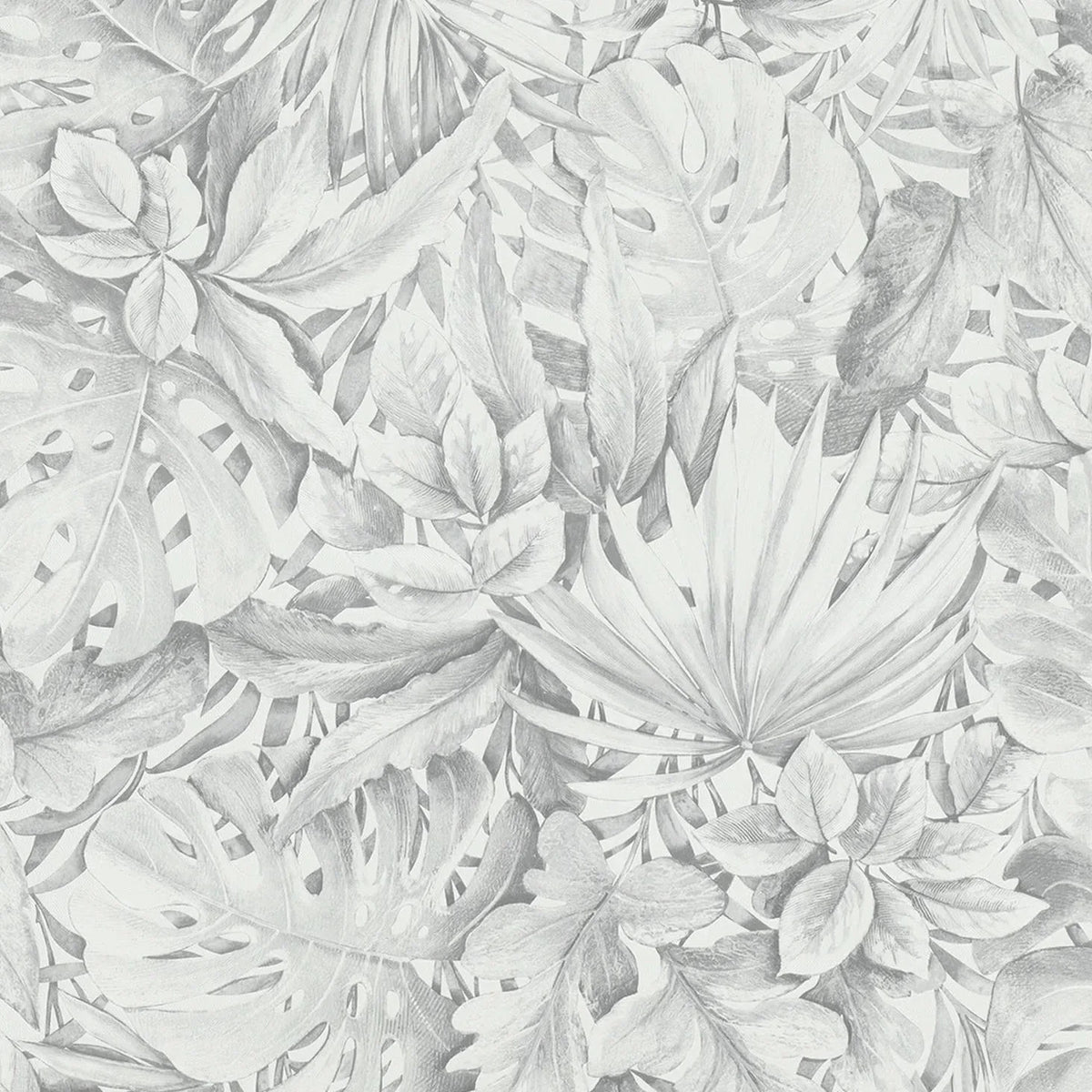 Marburg Botanica 33308 grey leafy botanical wallpaper with pencil-drawn tropical leaves