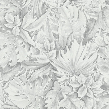 Marburg Botanica 33308 grey leafy botanical wallpaper with pencil-drawn tropical leaves