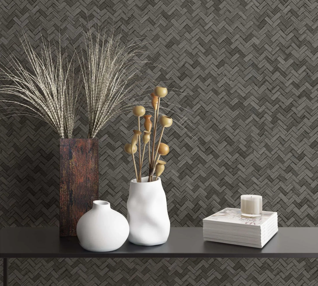 Marburg Botanica 33310 anthracite grey lattice woven geometric wallpaper