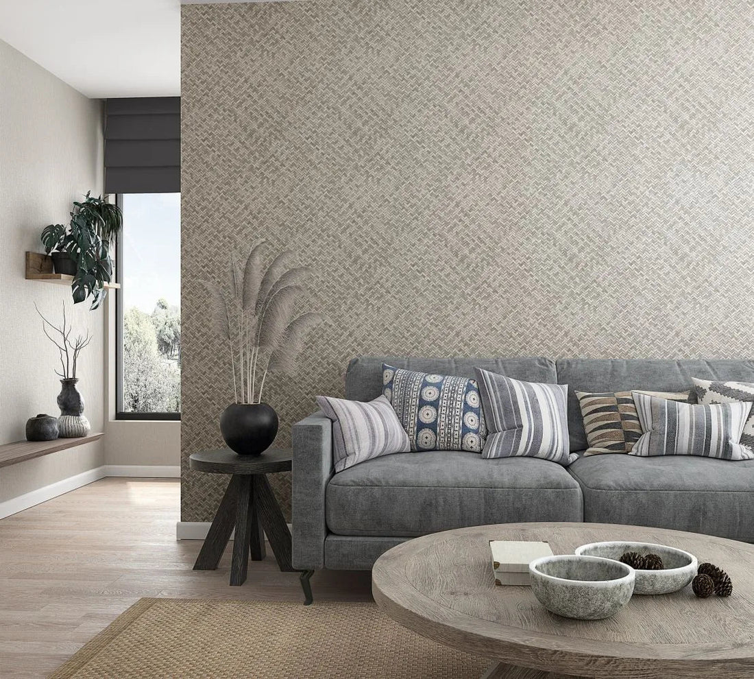 Marburg Botanica 33311 grey beige woven lattice geometric wallpaper