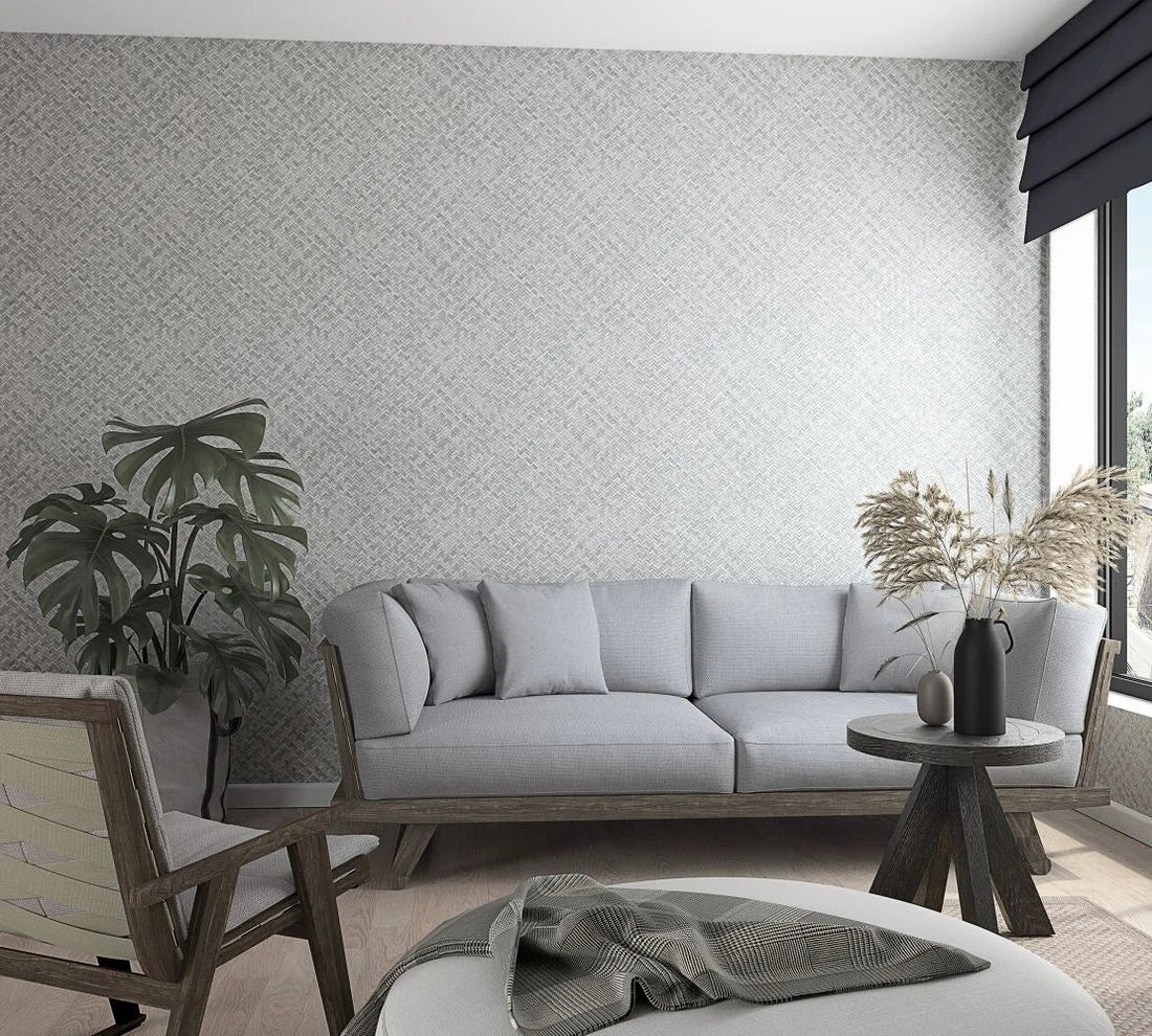Marburg Botanica 33314 light grey geometric lattice woven-look wallpaper
