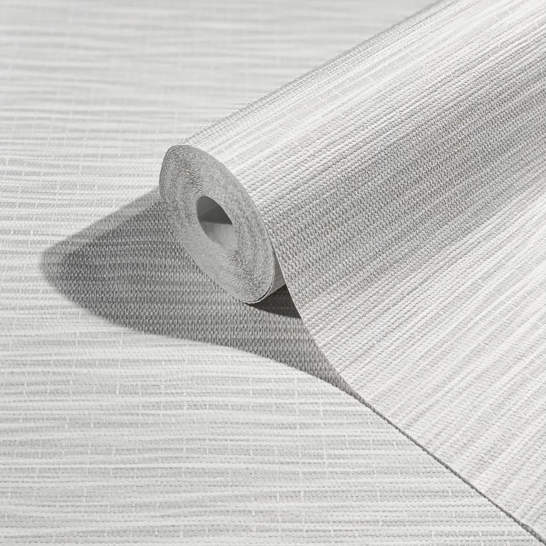 Marburg Botanica 33322 Wallpaper roll with fine gray and white horizontal textured lines shown on a matching unrolled sheet.